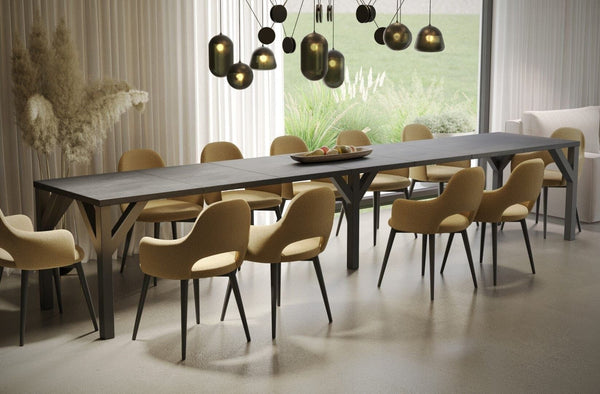 Crystal beton zwart uitschuifbare eettafel