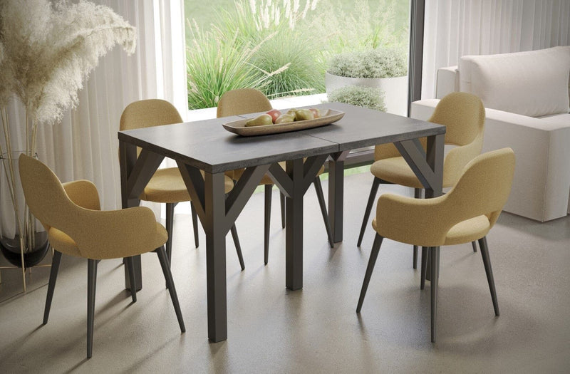 Crystal beton zwart uitschuifbare eettafel