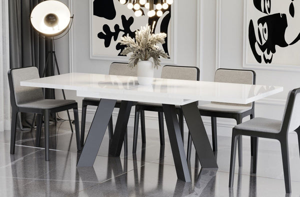 Brent witte glans uitschuifbare eettafel